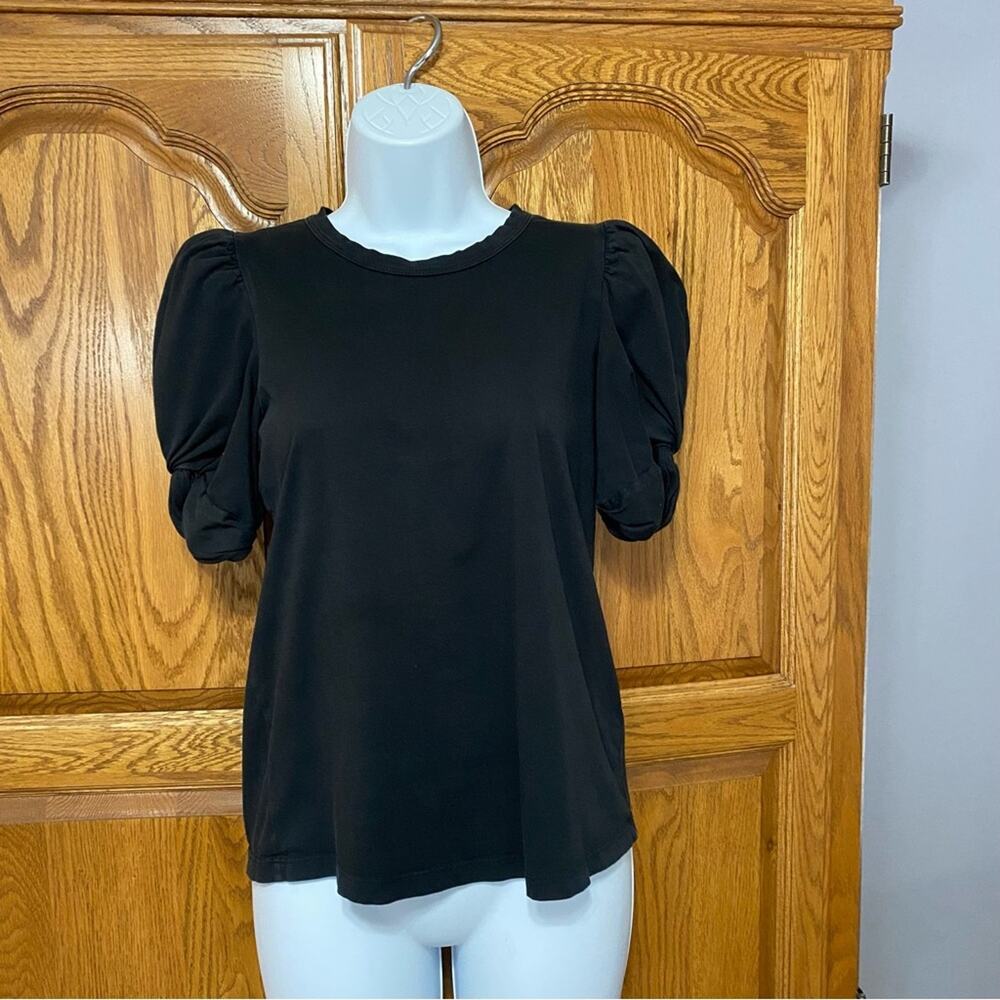 AL.C. Kati Puff-Sleeve‎ Tee Black Women’s Size XS Ruffled Minimal